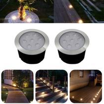 2 Luminárias Balizadores Spot Led SMD Em PVC De 7W Luz Branco Quente De Embutir Em Piso Chão Solo Gramado Jardim Escada