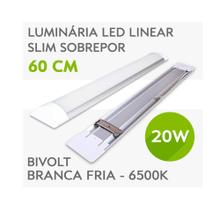 2 Luminárias LED Linear Slim Sobrepor 60cm 20W Bivolt - Luz Branca Fria/6000K