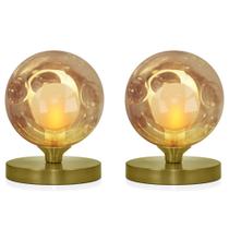 2 Luminárias mesa Globo Harmony Ambar Base Redonda Dourado 2 Luminárias mesa Globo Harmony Ambar Base Redonda Dourado