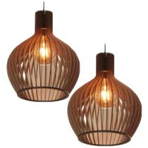 2 Lustre Pendente Sala Grande Luminária De Teto Cor Marrom