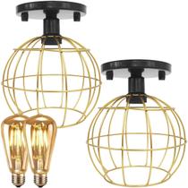2 Lustre Teto Plafon + 2 Lâmpada Led St64 Industrial Aramado Globo Retrô Luminária Vintage 2 Lustre Teto Plafon + 2 Lâmpada Led St64 Industrial Aramado Globo Retrô Luminária Vintage