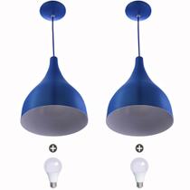2 Lustres Pendente Gota Media Alumínio 30cm Azul + Lampada 2 Lustres Pendente Gota Media Alumínio 30cm Azul + Lampada