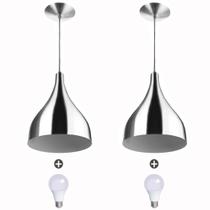 2 Lustres Pendente Gota Media Alumínio 30cm Escovado + Lampa 2 Lustres Pendente Gota Media Alumínio 30cm Escovado + Lampa
