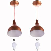 2 Lustres Pendente Gota Pequena Alumínio 21cm Cobre + Lampad 2 Lustres Pendente Gota Pequena Alumínio 21cm Cobre + Lampad