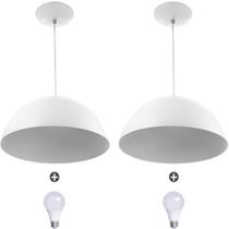 2 Lustres Pendente Meia Lua 30cm Alumínio Branco + Lampada