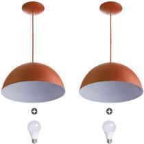 2 Lustres Pendente Meia Lua 30cm Alumínio Cobre + Lampada