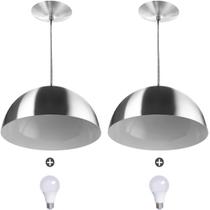 2 Lustres Pendente Meia Lua 30cm Alumínio Escovado + Lampada