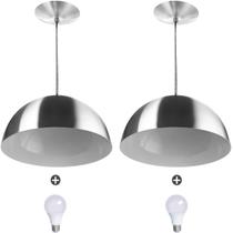 2 Lustres Pendente Meia Lua 40cm Alumínio Escovado + Lampada 2 Lustres Pendente Meia Lua 40cm Alumínio Escovado + Lampada