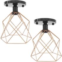 2 Lustres Teto Plafon Industrial Aramado Cálice Cobre Rose Retrô Luminária Vintage Preto Agp Ilumini 2 Lustres Teto Plafon Industrial Aramado Cálice Cobre Rose Retrô Luminária Vintage Preto Agp Ilumini