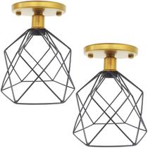 2 Lustres Teto Plafon Industrial Aramado Cálice Preto Retrô Luminária Vintage Dourado Agp Ilumini