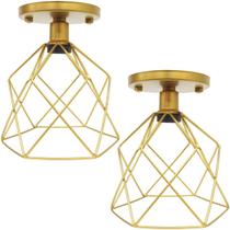 2 Lustres Teto Plafon Industrial Aramado Cálice Retrô Luminária Sobrepor Vintage Dourado Agp Ilumini