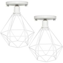 2 Lustres Teto Plafon Industrial Aramado Diamante Retrô Luminária Sobrepor Vintage Branco Agp