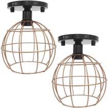 2 Lustres Teto Plafon Industrial Aramado Globo Cobre Rose Retrô Luminária Vintage Preto Agp Ilumini 2 Lustres Teto Plafon Industrial Aramado Globo Cobre Rose Retrô Luminária Vintage Preto Agp Ilumini