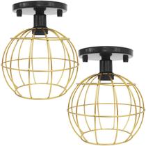 2 Lustres Teto Plafon Industrial Aramado Globo Dourado Retrô Luminária Vintage Preto Agp Ilumini