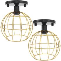 2 Lustres Teto Plafon Industrial Aramado Globo Dourado Retrô Luminária Vintage Preto Agp Ilumini