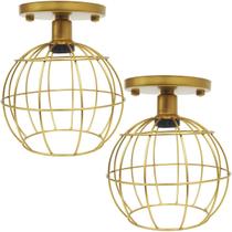 2 Lustres Teto Plafon Industrial Aramado Globo Retrô Luminária Sobrepor Vintage Dourado Agp Ilumini 2 Lustres Teto Plafon Industrial Aramado Globo Retrô Luminária Sobrepor Vintage Dourado Agp Ilumini