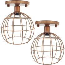 2 Lustres Teto Plafon Industrial Aramado Globo Retrô Luminária Vintage Cobre Rose Gold Agp Ilumini