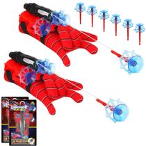 2 Luvas Aranha Lança Dardos com Ventosa Gruda e Puxa Objetos