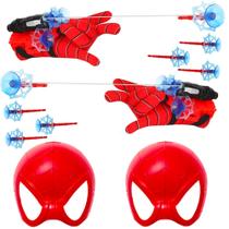 2 Luvas Aranha Lança Dardos Gruda e Puxa Objetos e Máscaras