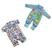 2 Macacão Bebê Menino Manga Curta e Longa Algodão Suedine