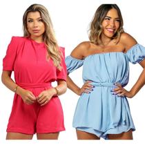 2 Macacões Curtos Moda Blogueira Tons Pasteis Modelagens Diferentes Coloridos - Meimi Amores