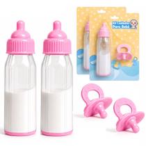 2 Mamadeira p/ Boneca Reborn Mágica Esvazia Leite 2 Chupetas 2 Mamadeira p/ Boneca Reborn Mágica Esvazia Leite 2 Chupetas