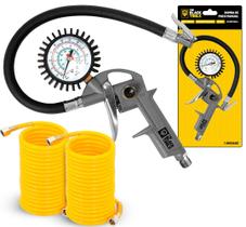 2 Mangueira Ar Espiral 10m Engate Femea + Calibrador De Pneu