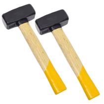 2 Marreta Quadrada Aço Forjado 1 kg Cabo Madeira Maciça Uso Profissional Multiuso