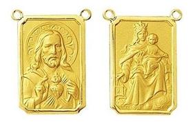 2 Medalhas Para Escapulario 1.2 Cm Ouro 18k Dupla Face 2 Santos Pingentes K150