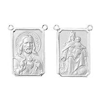 2 Medalhas Pingente Pequena Escapulario Classico 0.9 Cm Ouro Branco 18k Dupla Face K1