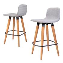 2 Meia Banquetas Línea Carvalho Forte em Aço e Linho Cinza