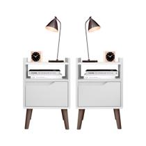 2 Mesa de Cabeceira Gabriela Pés Palito 1 gaveta - Branco