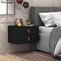 2 mesa de cabeceira suspensa de parede para cama moderna unic 45cm puxadores em couro