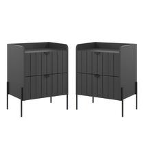 2 mesas de cabeceira com gaveta grafite madeira mdf pés aço