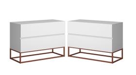 2 mesas de cabeceira estilo industrial puxador em cava central branco / cobre