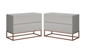 2 mesas de cabeceira estilo industrial puxador em cava central off white / cobre