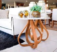 2 Mesas De Canto Coroa Laqueada Base Madeira Laminada Cebola Branco