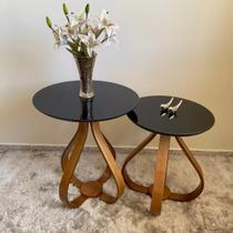 2 Mesas De Canto Coroa Laqueada Base Madeira Laminada Cebola Preta