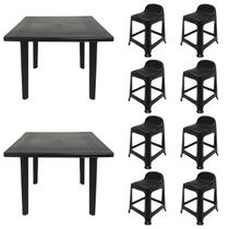 2 Mesas Quadradas Desmontáveis de Plástico 90cm Preta + 8 Banquetas Com Encosto 2 Mesas Quadradas Desmontáveis de Plástico 90cm Preta + 8 Banquetas Com Encosto