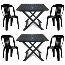 2 Mesas Quadradas Dobráveis 80cm Preta + 4 Cadeiras Vime Empilhável 2 Mesas Quadradas Dobráveis 80cm Preta + 4 Cadeiras Vime Empilhável