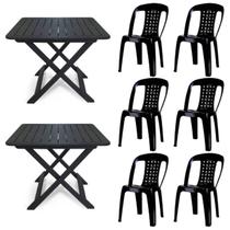 2 Mesas Quadradas Dobráveis 80cm Preta + 6 Cadeiras Vime Empilhável 2 Mesas Quadradas Dobráveis 80cm Preta + 6 Cadeiras Vime Empilhável