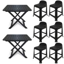 2 Mesas Quadradas Dobráveis 80x72cm Preta + 6 Banquetas Com Encosto 2 Mesas Quadradas Dobráveis 80x72cm Preta + 6 Banquetas Com Encosto