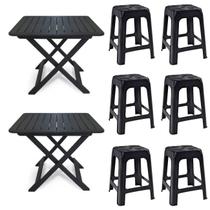 2 Mesas Quadradas Dobráveis 80x72cm Preta + 6 Banquetas Empilháveis 2 Mesas Quadradas Dobráveis 80x72cm Preta + 6 Banquetas Empilháveis