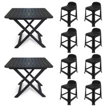 2 Mesas Quadradas Dobráveis 80x72cm Preta + 8 Banquetas Com Encosto 2 Mesas Quadradas Dobráveis 80x72cm Preta + 8 Banquetas Com Encosto