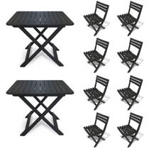 2 Mesas Quadradas Dobráveis 80x72cm Preta + 8 Cadeiras Dobráveis Bistrô