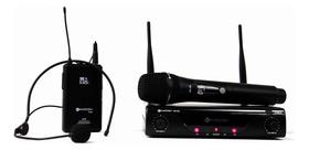 2 Microfone Sem Fio Uhf K412c C/ Bodypack Receptor 2 Antenas