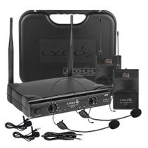 2 Microfones Headset E Lapela Sem Fio UHF Frequência Variável Com Maleta Lyco