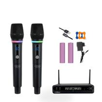 2 Microfones Sem Fio Profissionais Com Receptor UHF RGB Display Digital USB Para Palestras Eventos Shows 2 Microfones Sem Fio Profissionais Com Receptor UHF RGB Display Digital USB Para Palestras Eventos Shows