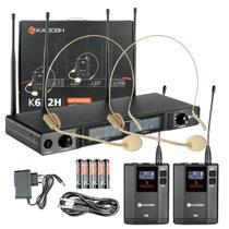 2 Microfones Sem Fio UHF Headset Com Bodypack E Receptor 4 Antenas Alcance 80 Metros Kadosh K-622H