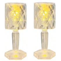 2 Mini Abajur Cristal Luz Led Amarelo para Quarto Decoração